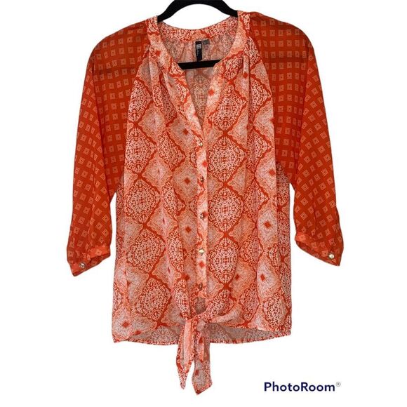 KUT from the Kloth Women's Orange Diamond Print Button Down Top Blouse Size XS - Picture 1 of 4